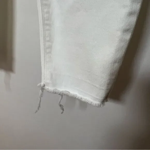 Spanx Jeans Womens XL White Skinny Leg Legging Pull On Distressed Raw Hem Denim - Picture 6 of 16